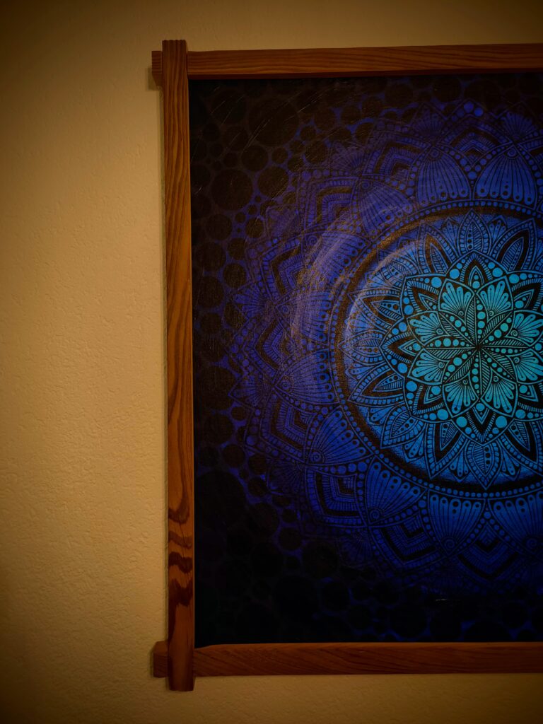 Jessies Art Mandala Leinwand blau mit Rahmen